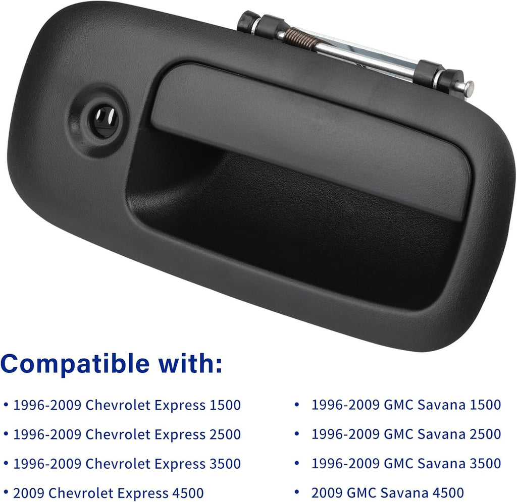 Exterior Door Handle Front Right Passenger Side for 1996-2009 Chevy Express GMC Savana 1500 2500 3500 4500 Van, Replces 79321, Black w/Key Hole