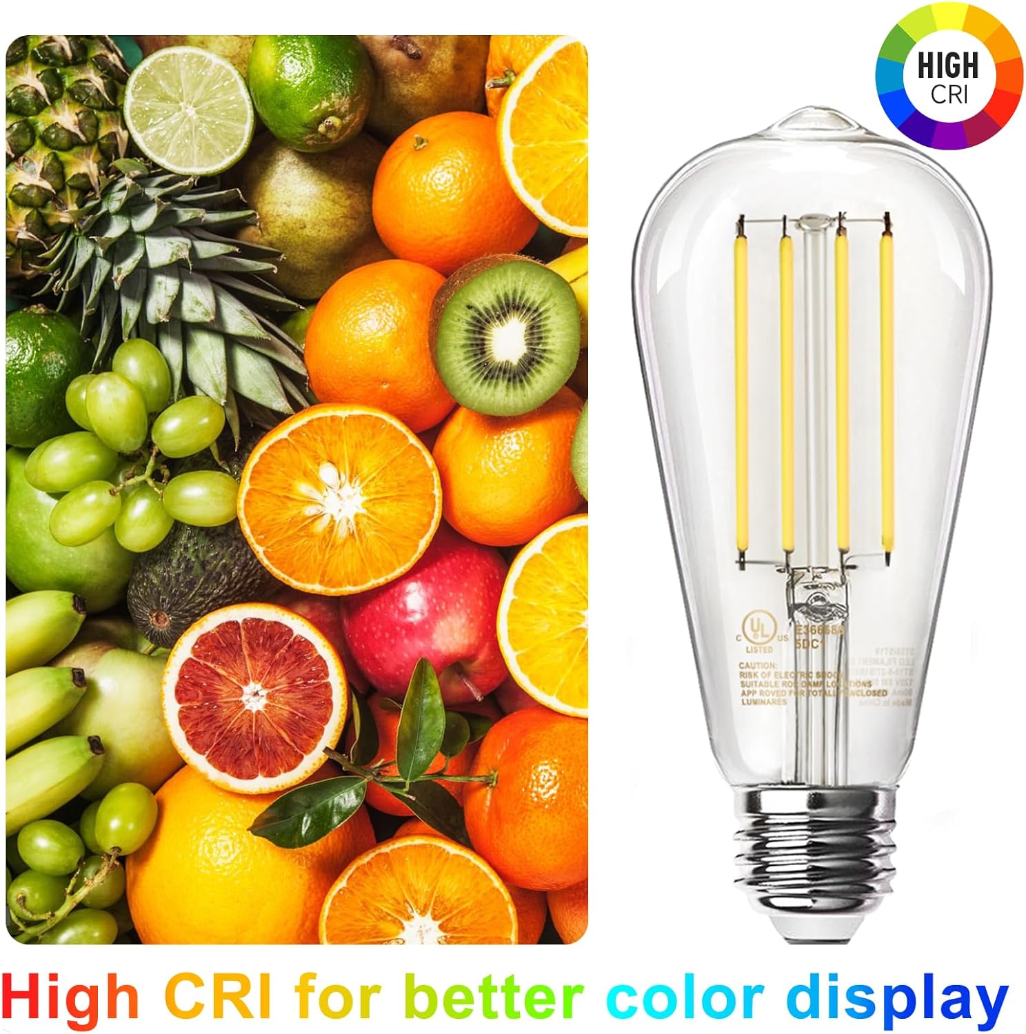 TJOY Edison Light Bulbs 60W Equivalent, Dimmable Vintage LED Light Bulbs, E26 Medium Base, Warm White 2700K, ST58, 8W, 800LM, 80+ CRI, Antique Decorative Filament LED Bulb, Clear Glass, 6 Pack
