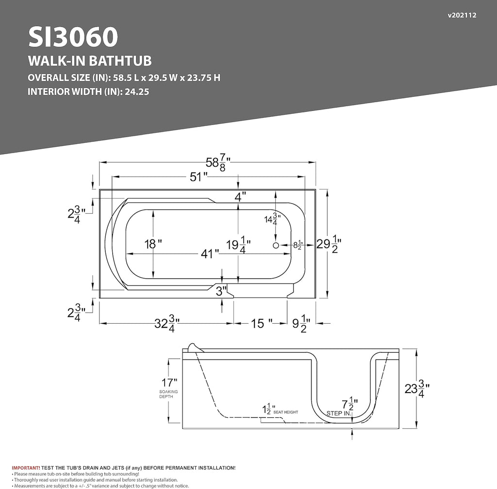 ANZZI Walk In Tub 60'' x 30'' White Acrylic with Chrome Accents Right Drain, Low Threshold, Slip-Resistant Floor, Easy Install, Luxury Spa Soaker Tub - AMZ3060SIRWS