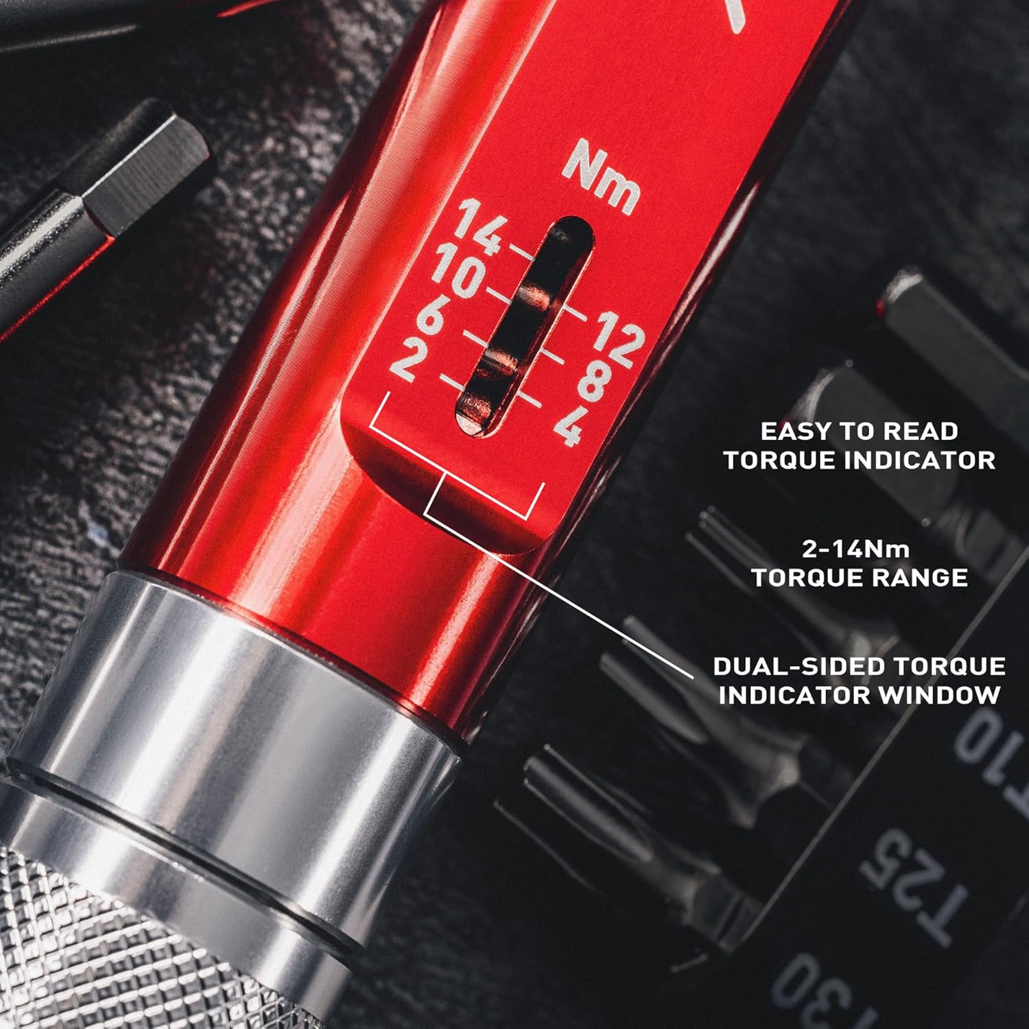 Feedback Sports | Range Click Torque Wrench Set | Adjustable Torque Ratchet Bit Driver 2-14Nm | 13 S2 Steel Hex & Torx Bits | TPU Protective Carrying Case | Bicycle Tool Kit | Mini Torque Wrench