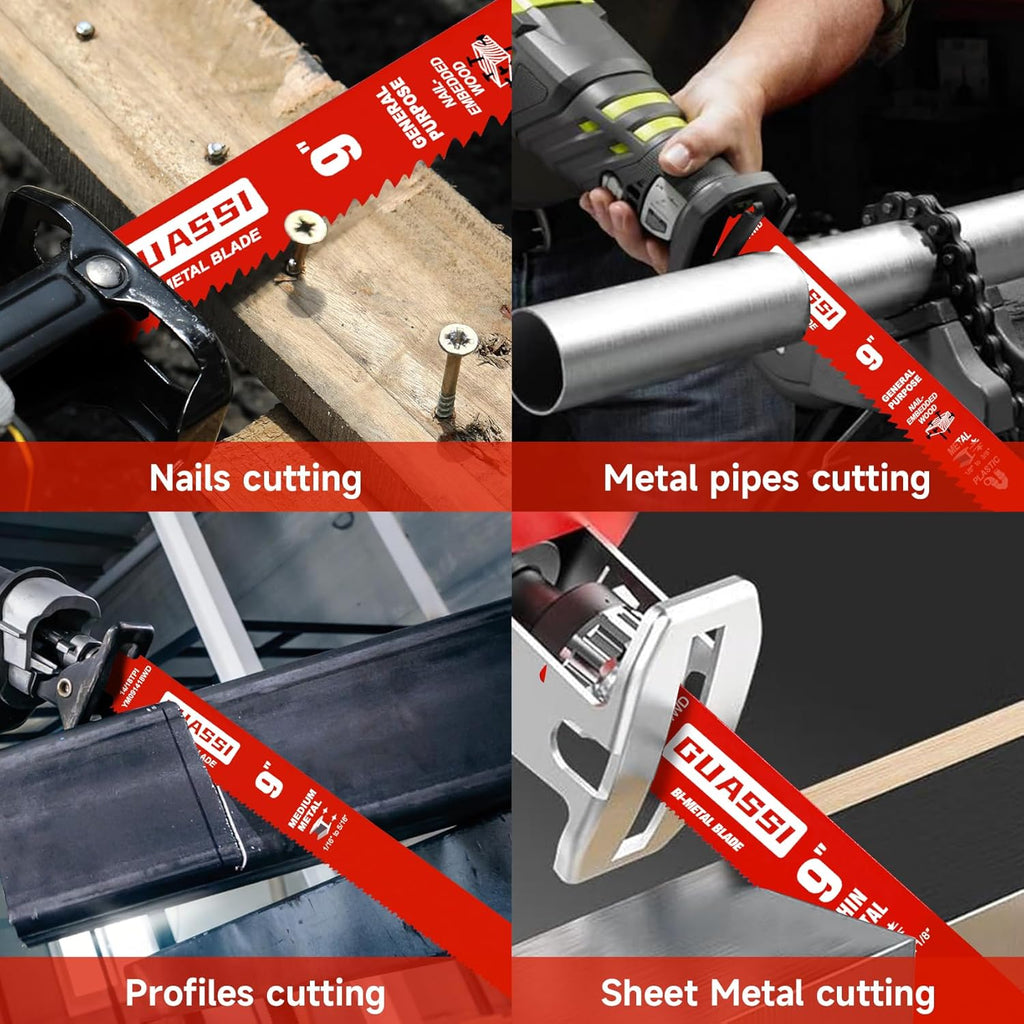 12 Pack 9 inch Reciprocating Saw Blade Set, Various TPI Bi-Metal Sawzall Blades for Wood, Metal and PVC Cutting, Durable Sawzall Blades for Multi-Material Demolition and Cutting, for Diablo