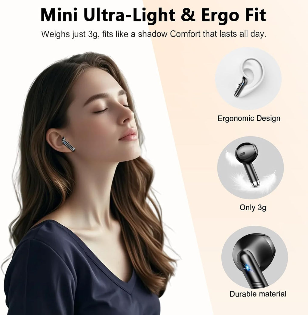 Wireless Earbuds, Bluetooth Headphones V5.4 Stereo Bass Ear Buds with ENC Noise Cancelling Mics,56H Bluetooth Earbuds with LED Display Charging Case, IP7 Waterproof Earphones for Android iOS【Mini】